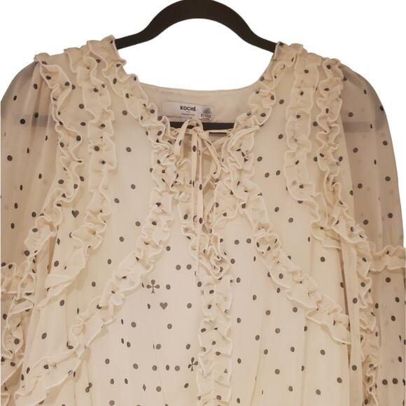 EUC Koche Collective White Polka-dot Frilly Ruffles Chiffon Dress French 40 US M - Picture 2 of 8